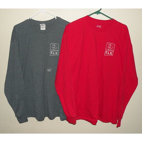 Lot 2 Rocky Mountain Elk Foundation RMEF Men’s XL LS T Shirts Gray Red Team Elk - Picture 1 of 2